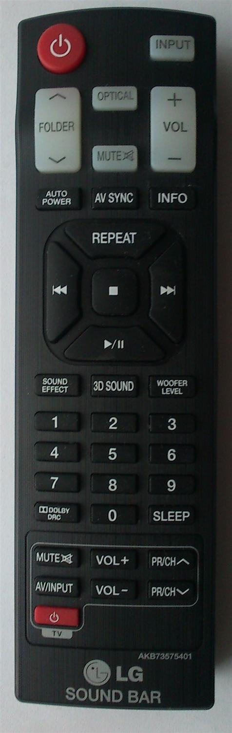 CONTROL REMOTO PARA BARRAS DE SONIDO SOUND BAR LG / NUMERO DE PARTE AKB73575401 / AKB73575402 / MODELO NB2420A / NB3250A / NB2520A / NB2530A / NB3532A / NB3520A / NB3530A / NB4540